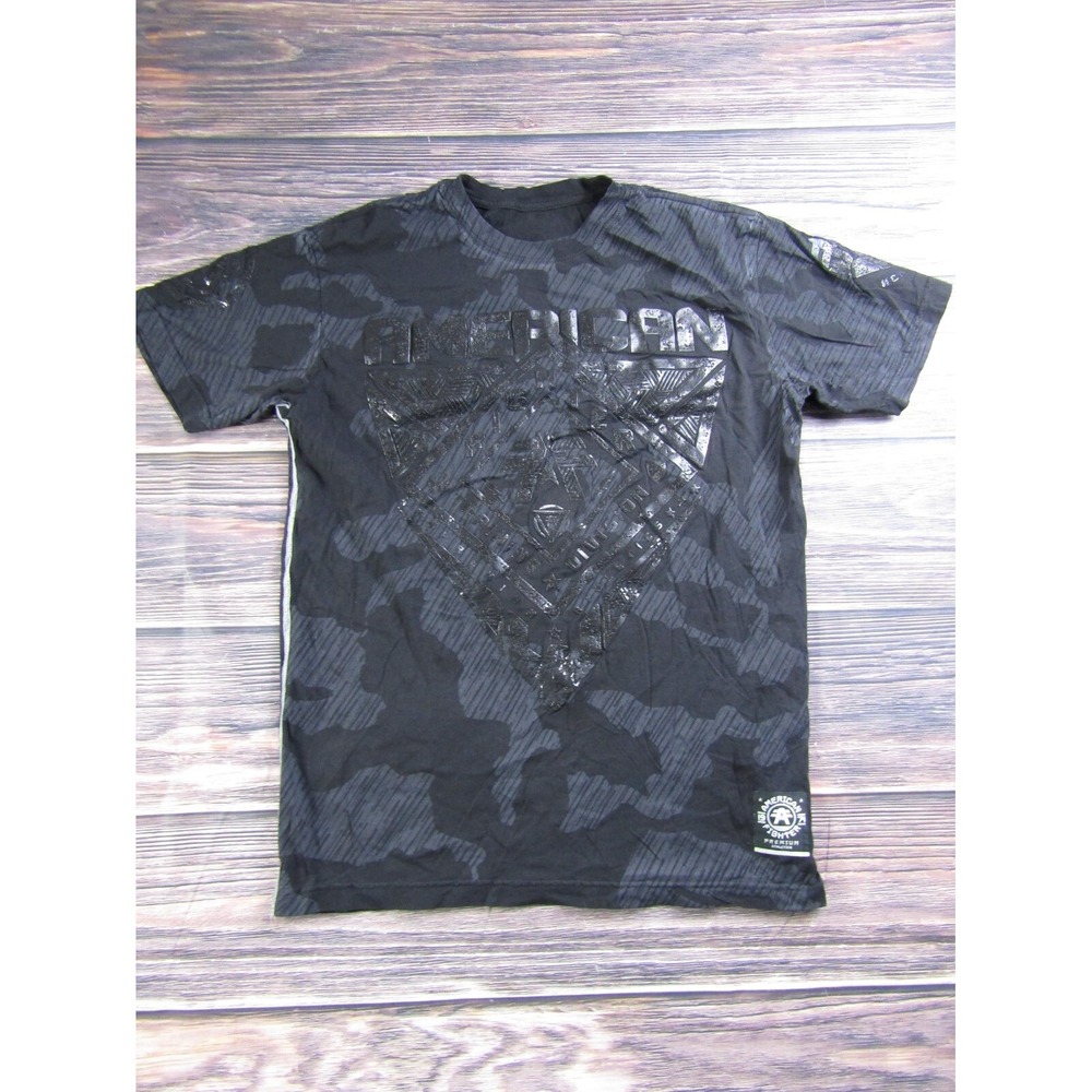 American Fighter Men Medium Black Gray Camo Training T Shirt UFC MMA Gym Workout